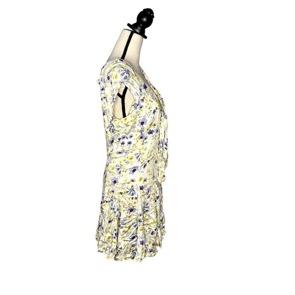 Free People Ivory Combo Floral Short Sleeve It Takes Two Open Back Dress Size L - Picture 3 of 9
